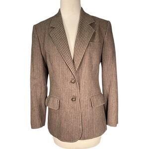 Vintage Evan-Picone Women’s Wool Blazer Brown Stripe Old Money Classic Workwear